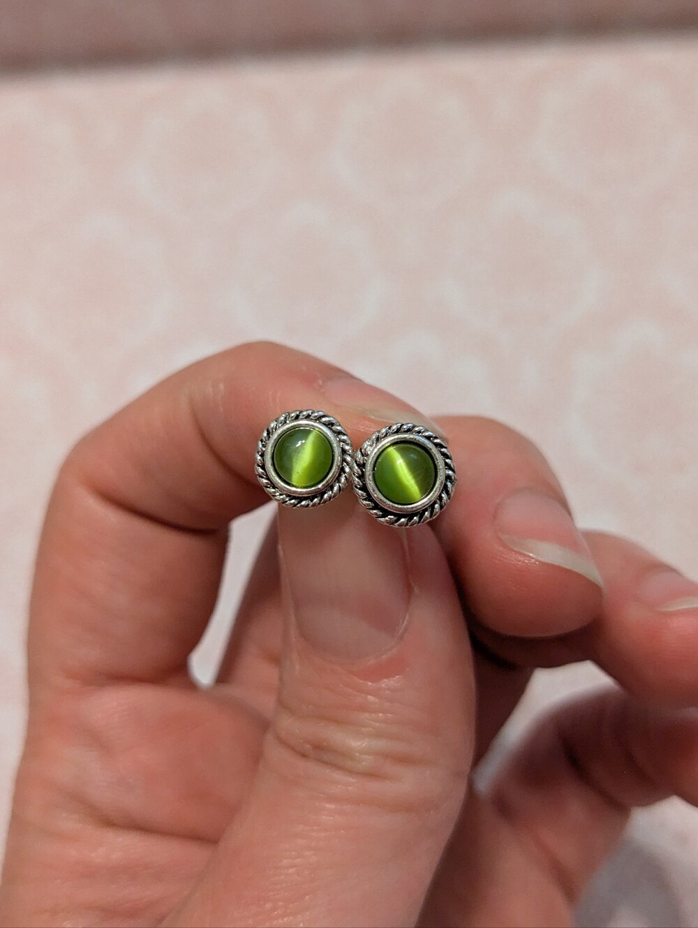 NWOT Avon Silver and Green Elegant Studs